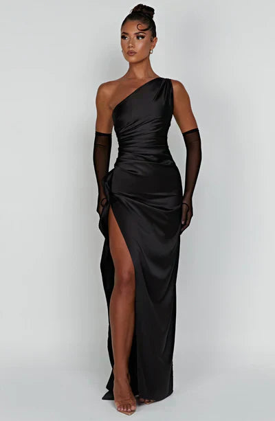Alisha | Asymmetrical Satin Wedding Guest Dress