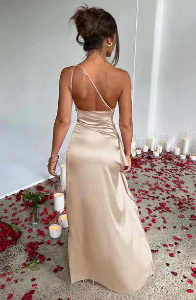 Alisha | Asymmetrical Satin Wedding Guest Dress