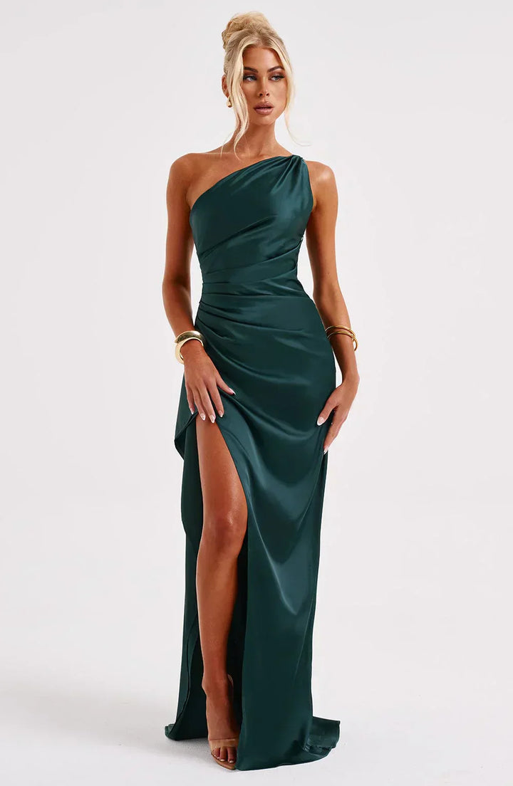 Isabeau | Satin One-Shoulder Wedding Guest Dress