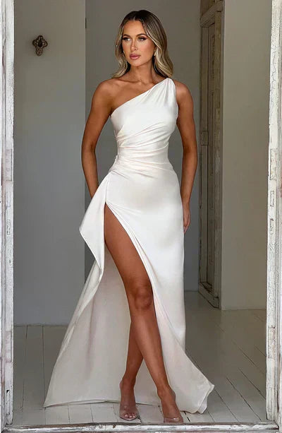 Alisha | Asymmetrical Satin Wedding Guest Dress