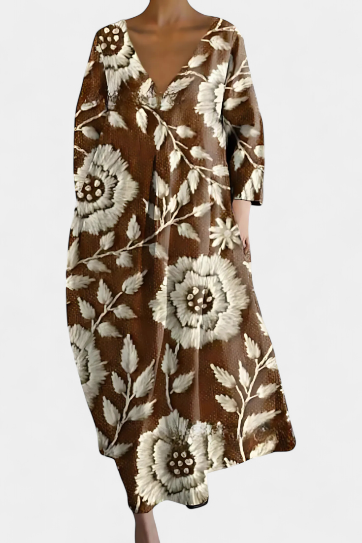 Isalinde | Relaxed V-Neck Midi Dress