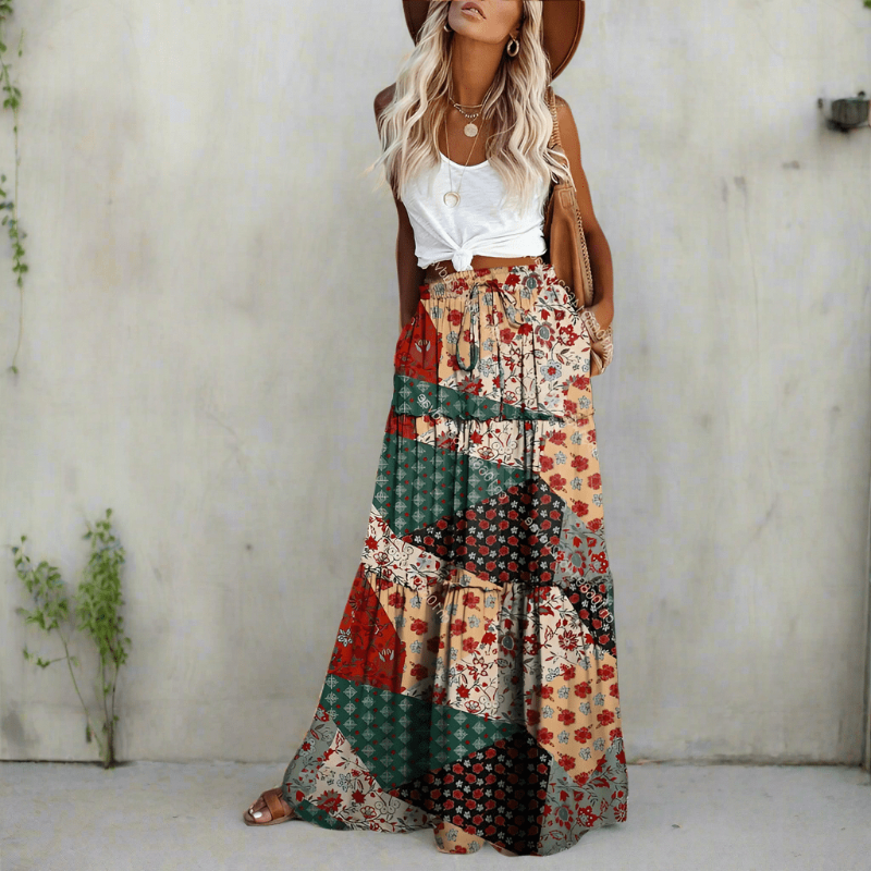 Avery | Floral Patchwork Maxi Skirt