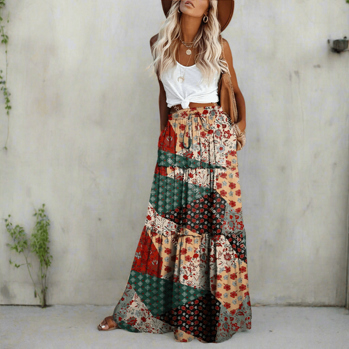 Avery | Floral Patchwork Maxi Skirt