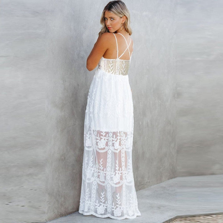 Hannah | Lace Strap White Maxi Dress
