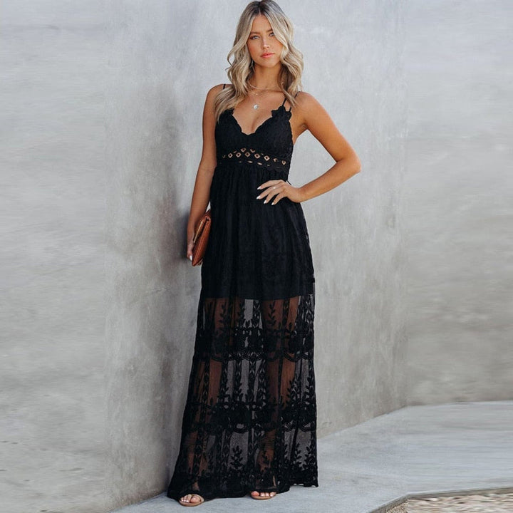 Hannah | Lace Strap White Maxi Dress