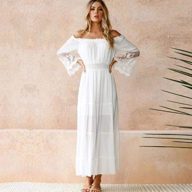 Ashley | Boho Lace White Maxi Dress