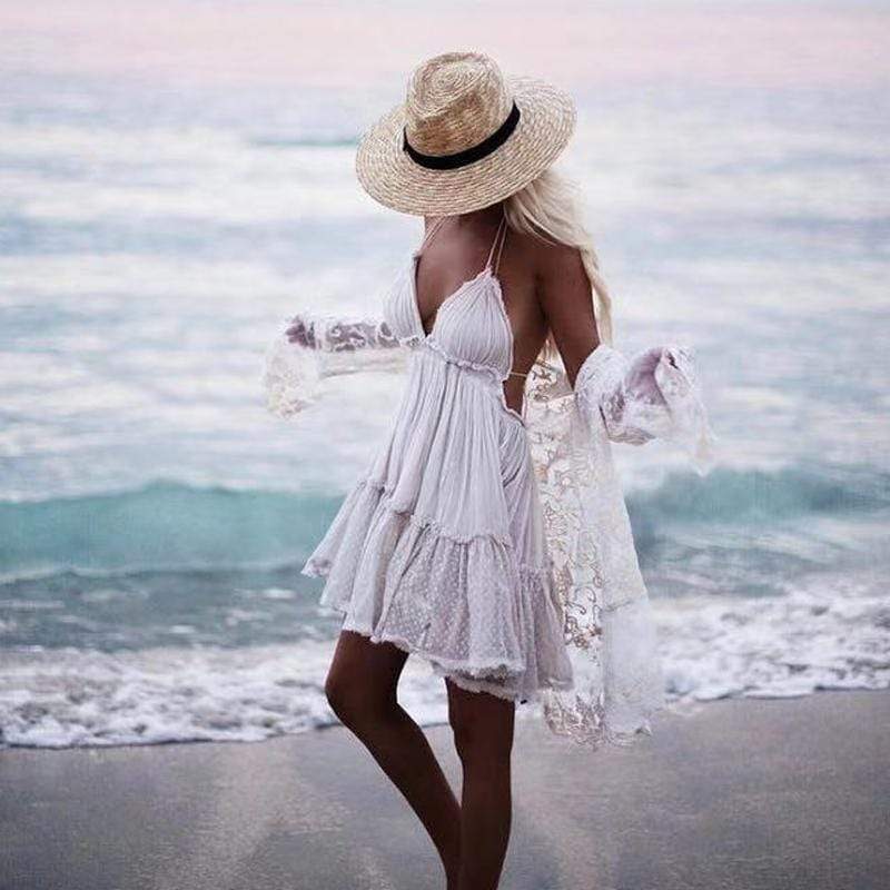 boho white mini dress White Embroidered Mini Dress
