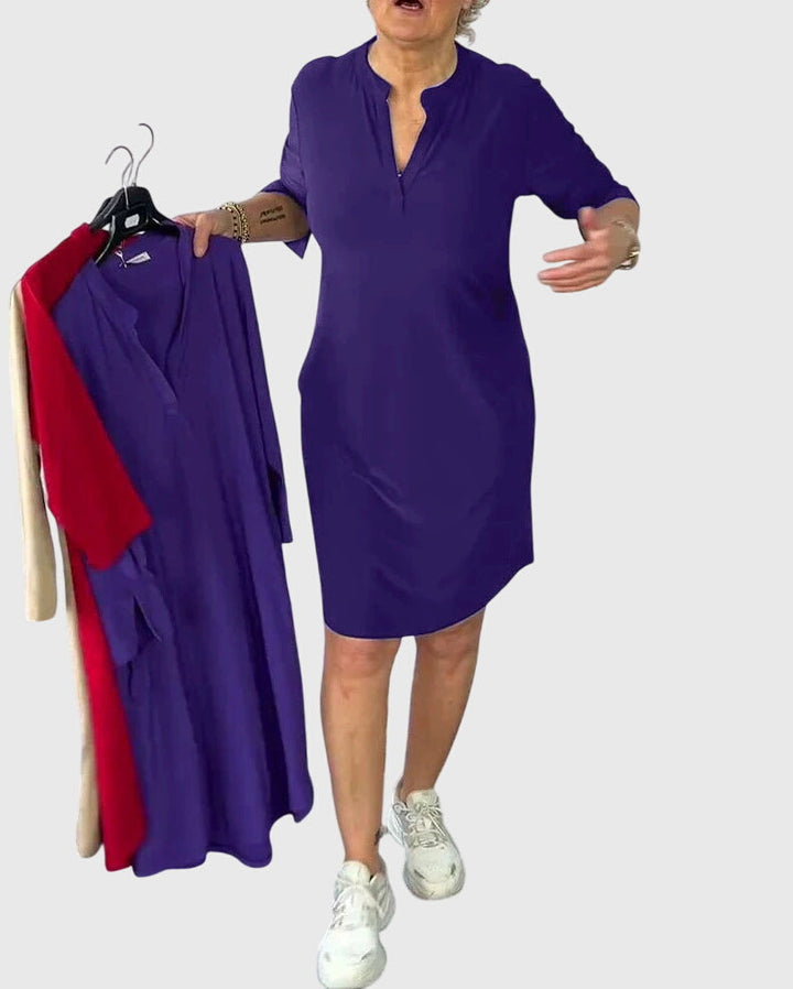 Katherine | Solid V-Neck Midi Dress