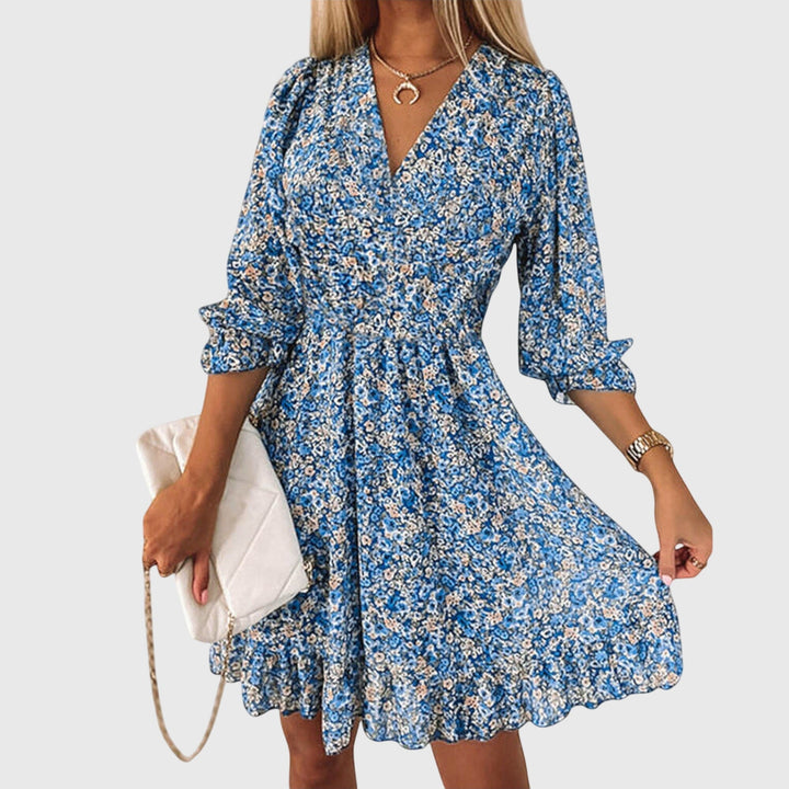Elisa™ | Floral Puff Sleeve Midi Dress
