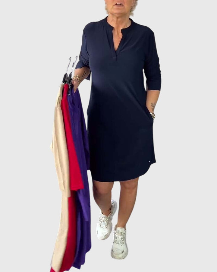 Katherine | Solid V-Neck Midi Dress