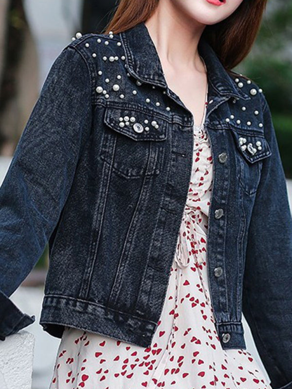Hazel | Pearl Detail Denim Jacket
