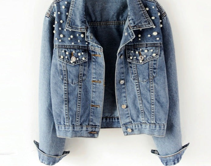 Hazel | Pearl Detail Denim Jacket